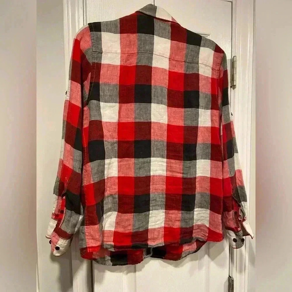 Lauren Ralph Lauren Black Red Plaid 100% Linen Button Down Long Sleeve Size M - Picture 6 of 12